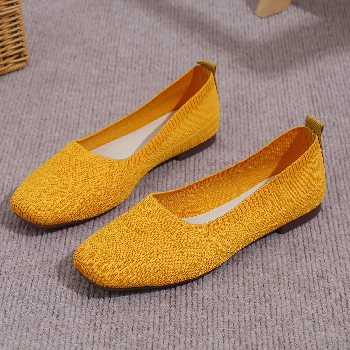 Women's Breathable Square Toe Slip-On Flats, Lightweight & Comfortable Casual Shoes