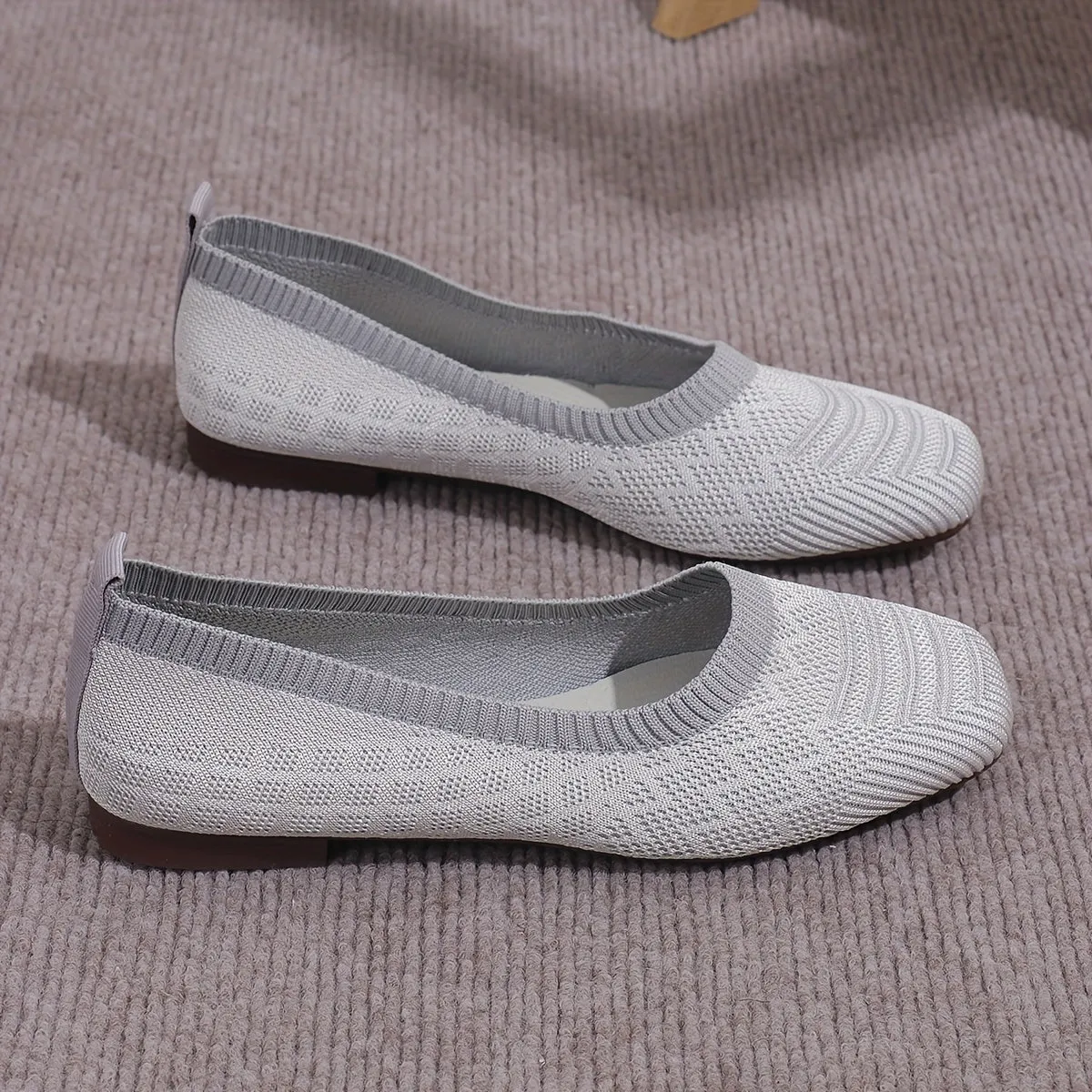 Women's Breathable Square Toe Slip-On Flats, Lightweight & Comfortable Casual Shoes