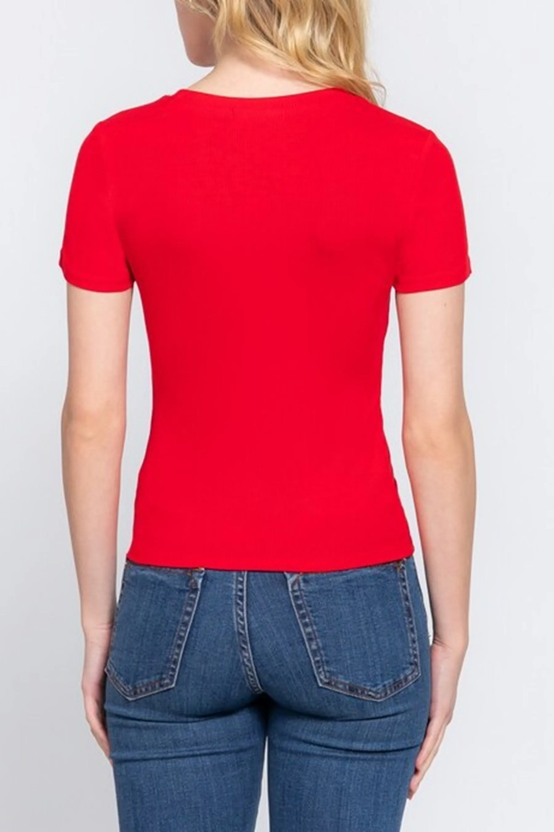 Women's Casual Short Sleeve Crewneck With Pocket Ribbed Knit Top