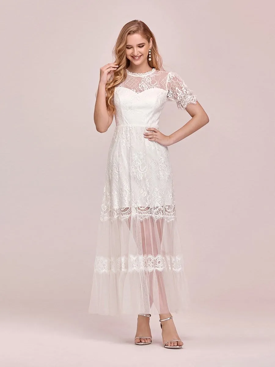 Women's Dainty A-Line Lace Midi Casual Dress with Short Sleeves