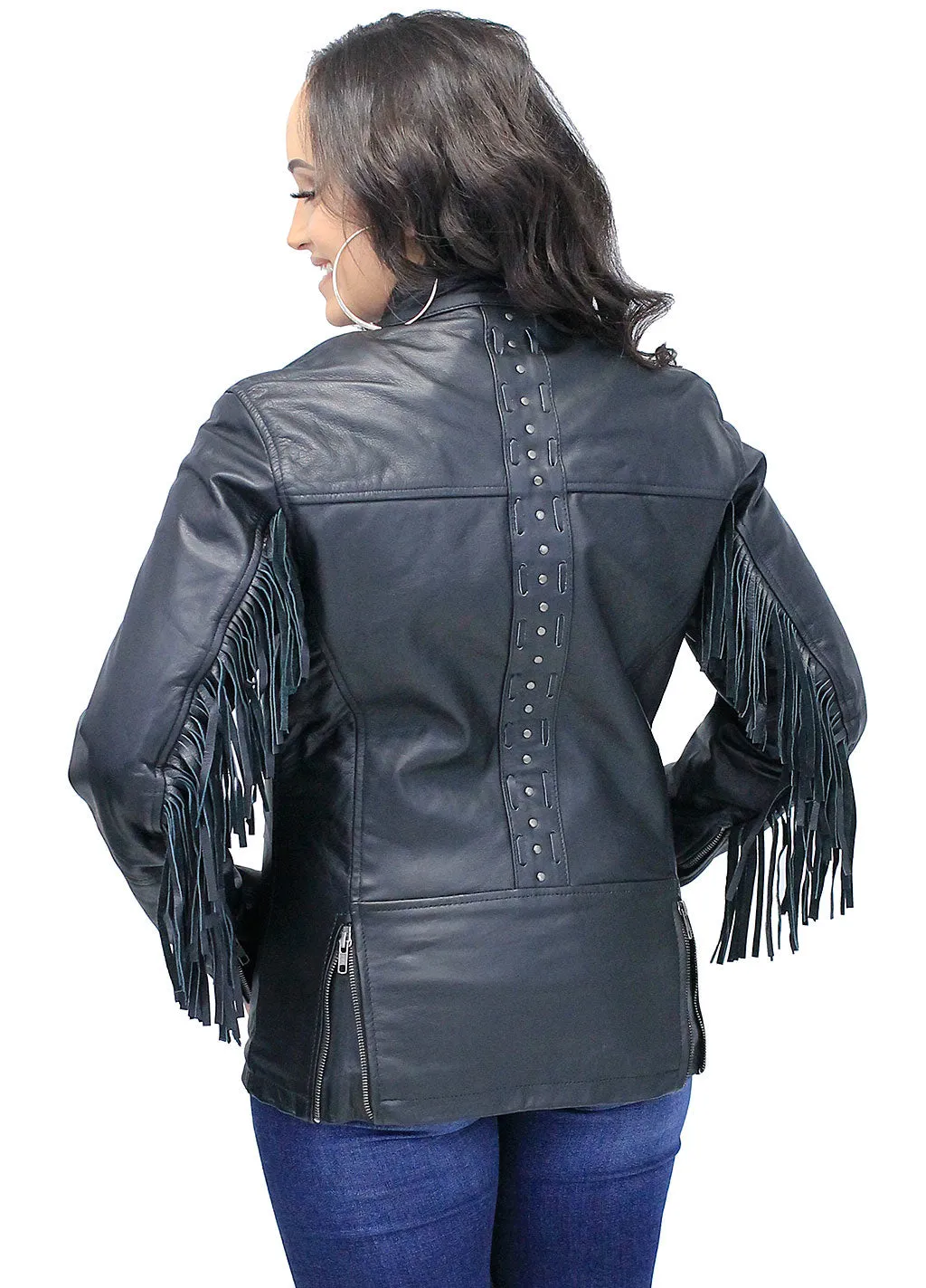 Women's Fringe Leather Jacket with Vents #L704GZRFK