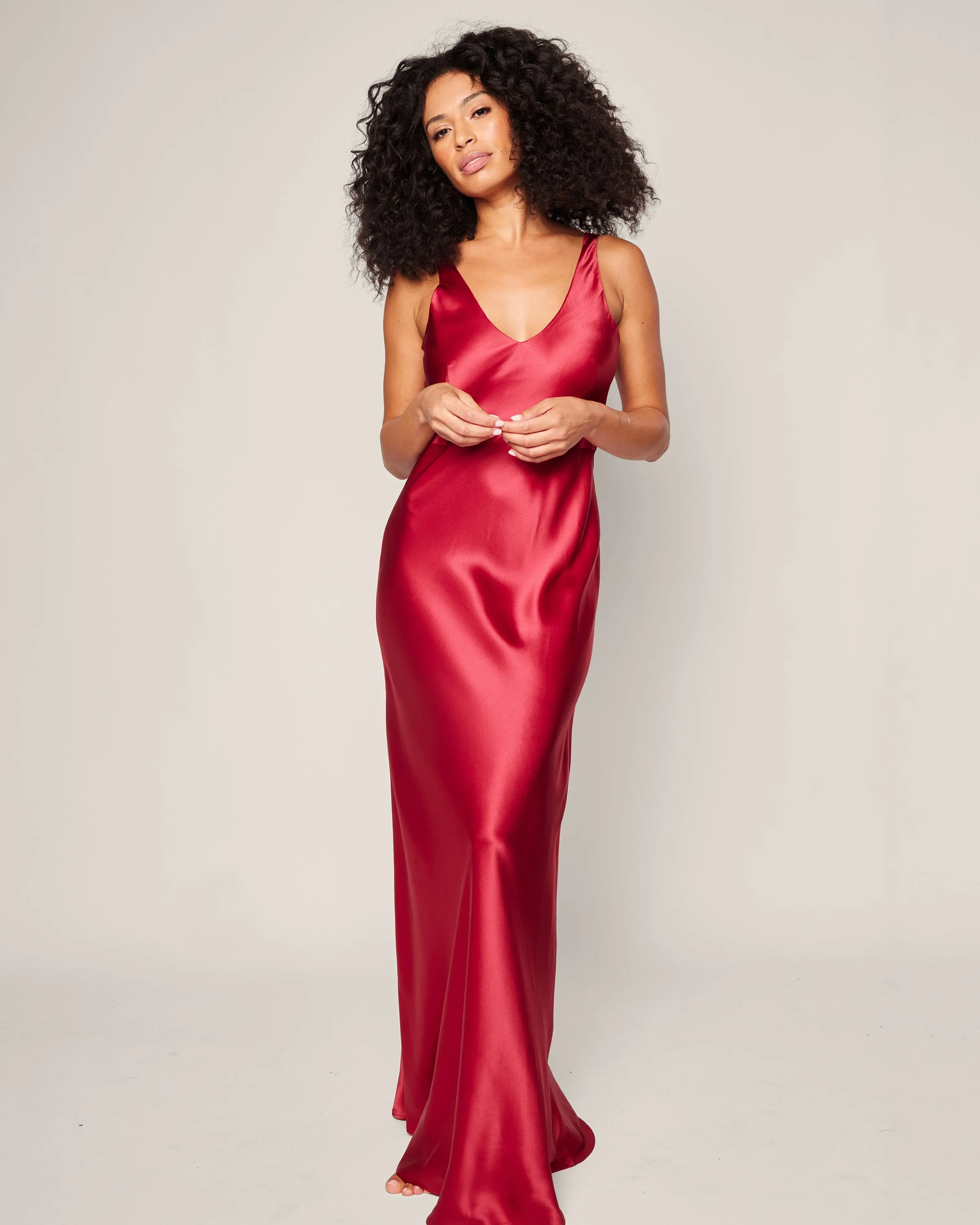 Women's Silk Long Slip in Bordeaux