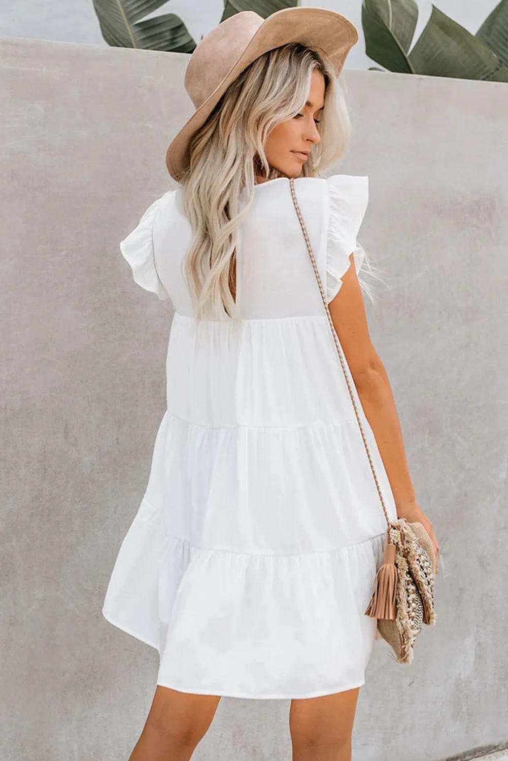 Women's Sleeveless Ruffle Sleeve Dress Sundress Tiered Ruffled Mini Dress