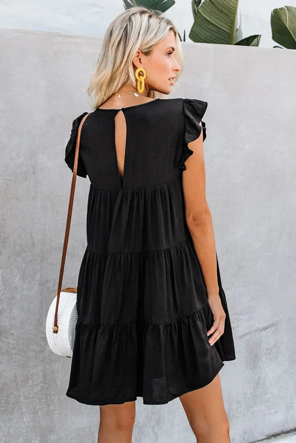 Women's Sleeveless Ruffle Sleeve Dress Sundress Tiered Ruffled Mini Dress