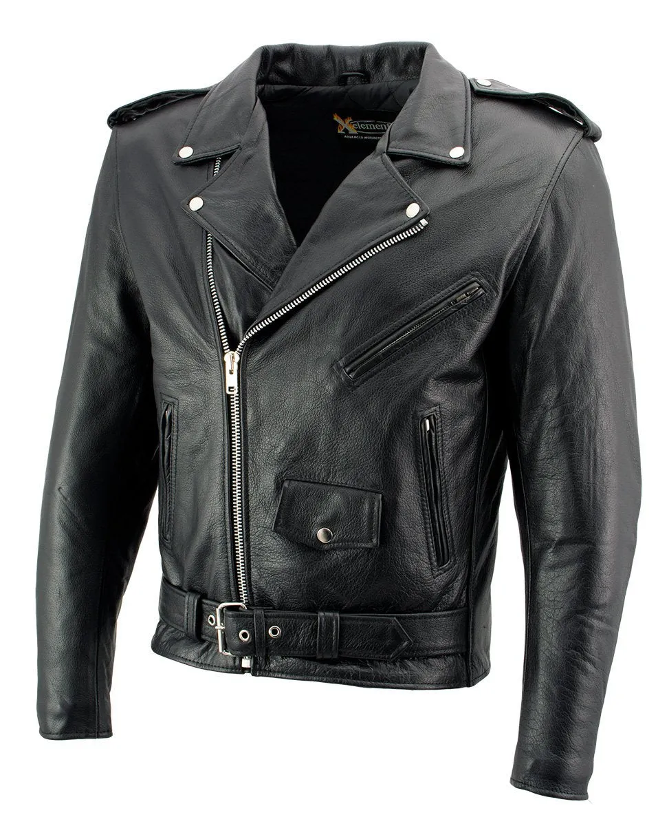 Xelement B7100 Men's 'Classic' Black TOP GRADE Leather Motorcycle Biker Jacket