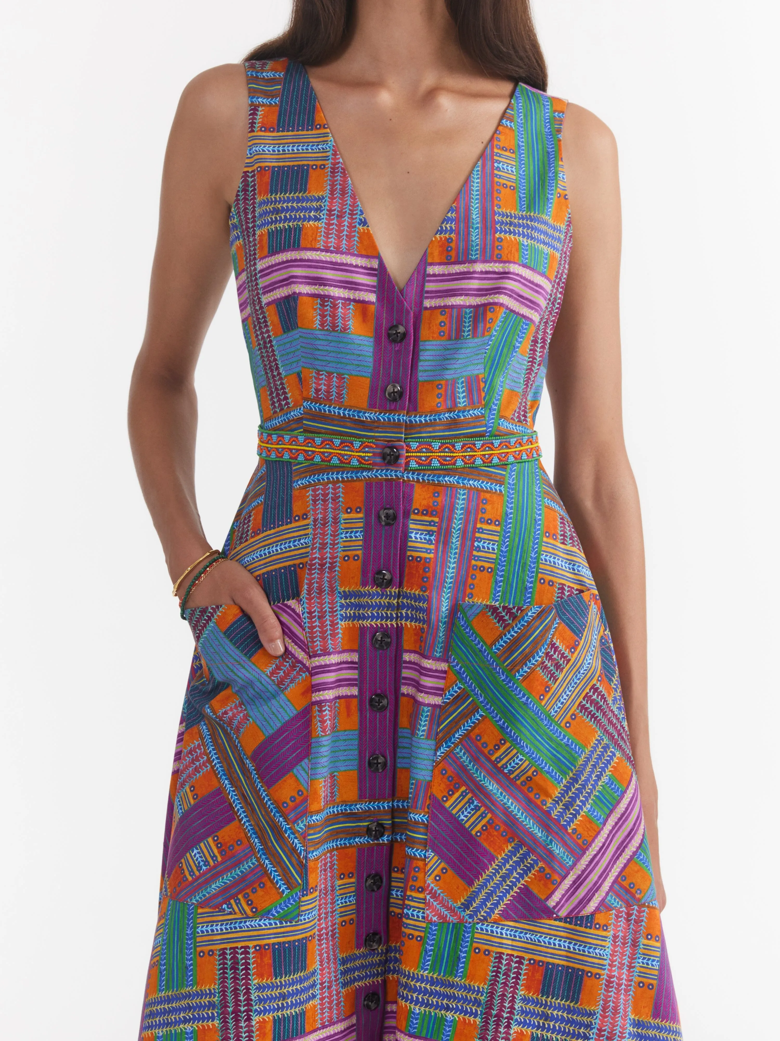 Zoey Cutout Dress in Basketweave Sun